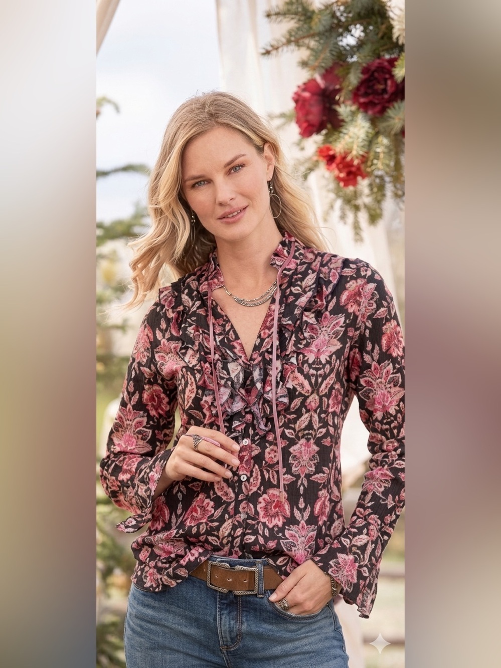Cino Roseby Cotton Lightweight Floral Blouse Romantic Boho , XS